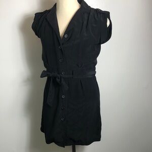 100% Silk Dress Black Button Up SzM-L